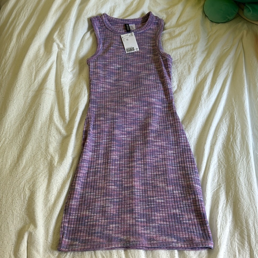H&M Purple Space Dye Midi Ribbed Dress